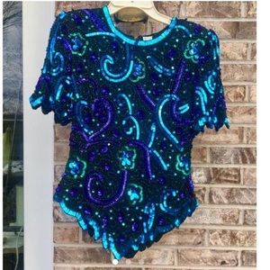 100% Silk 80s Vintage Beaded Top